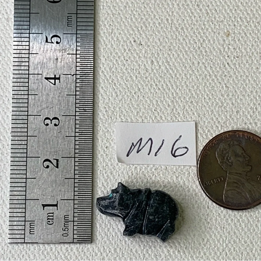 Native American Style Zuni Bear Fetish Bead Black Drilled Stone Mini Animal .7